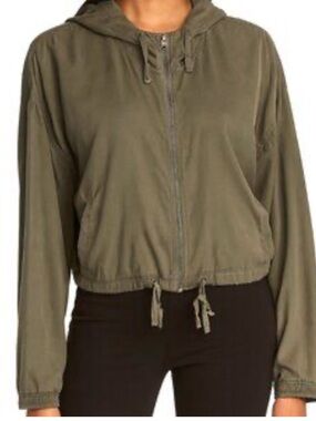 Abercrombie & Fitch Olive Green Lightweight Crop Hooded Jacket Size Large